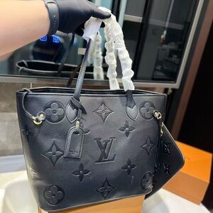 Louis Vuitton Black Embossed Monogram Leather Tote with Pouch